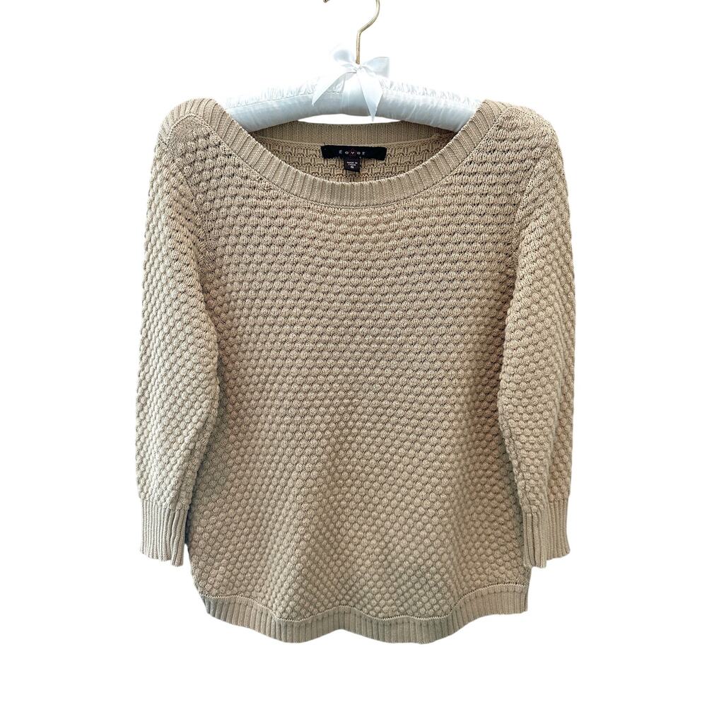FEVER | Tan Popcorn Knit Chunky Sweater Neutral Textured Small